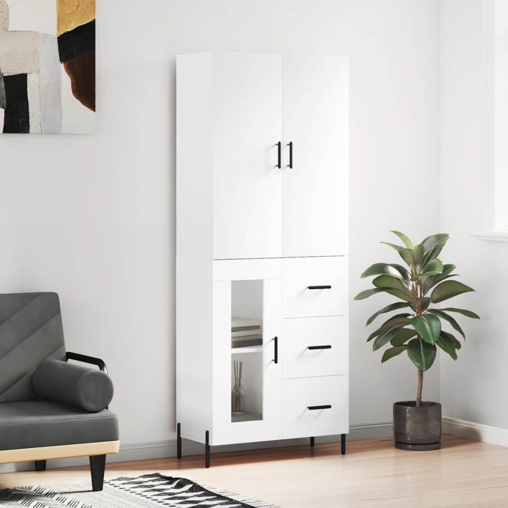 Highboard White 69,5x34x180 cm Engineered Wood
