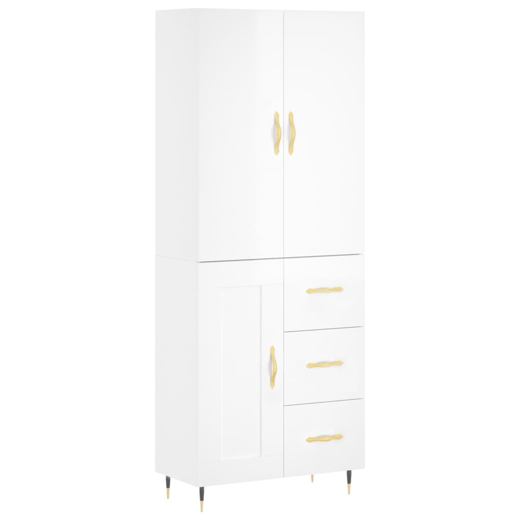 vidaXL Highboard High Gloss White 69.5x34x180 cm Engineered Wood