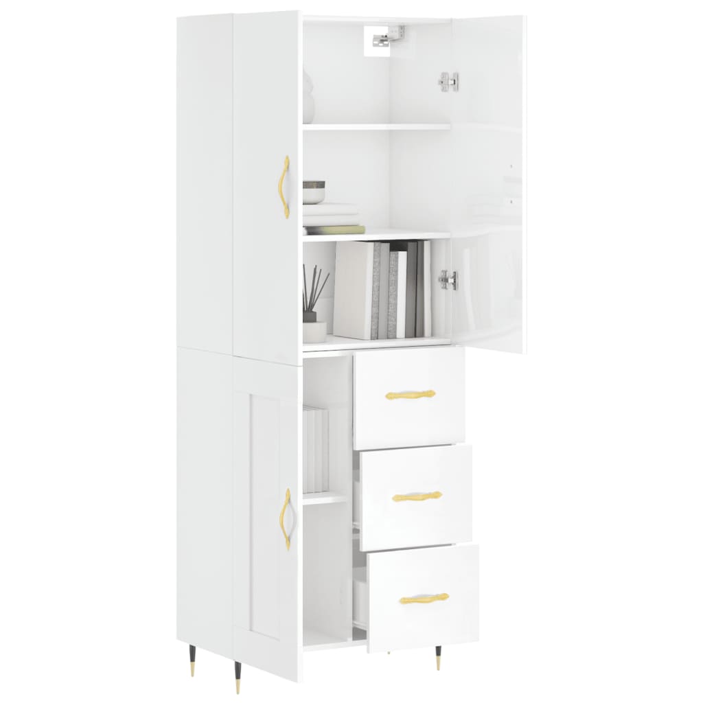 vidaXL Highboard High Gloss White 69.5x34x180 cm Engineered Wood