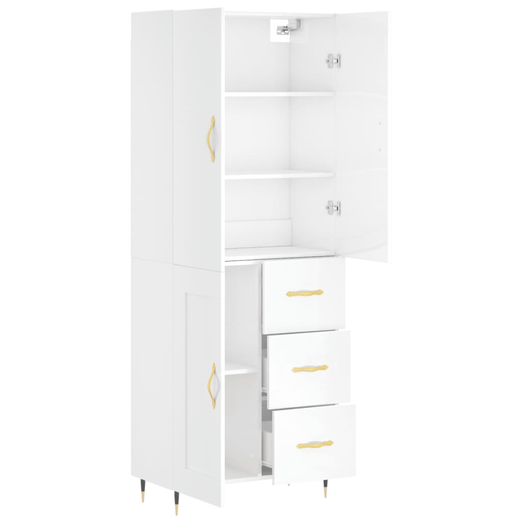 vidaXL Highboard High Gloss White 69.5x34x180 cm Engineered Wood