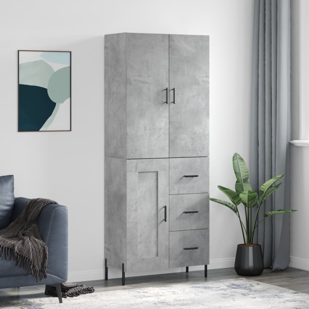 vidaXL Highboard Concrete Grey 69.5x34x180 cm Engineered Wood