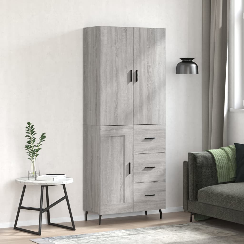 Highboard Grey Sonoma 69,5x34x180 cm Engineered Wood
