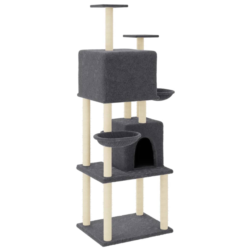 vidaXL Cat Tree with Sisal Scratching Posts Dark Grey 180 cm