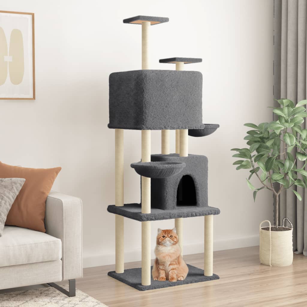 vidaXL Cat Tree with Sisal Scratching Posts Dark Grey 180 cm