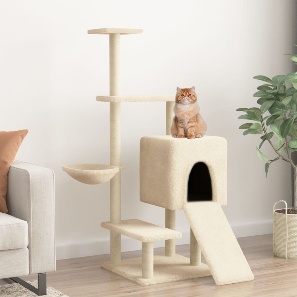 Cat Tree with Sisal Scratching Posts Cream 130.5 cm