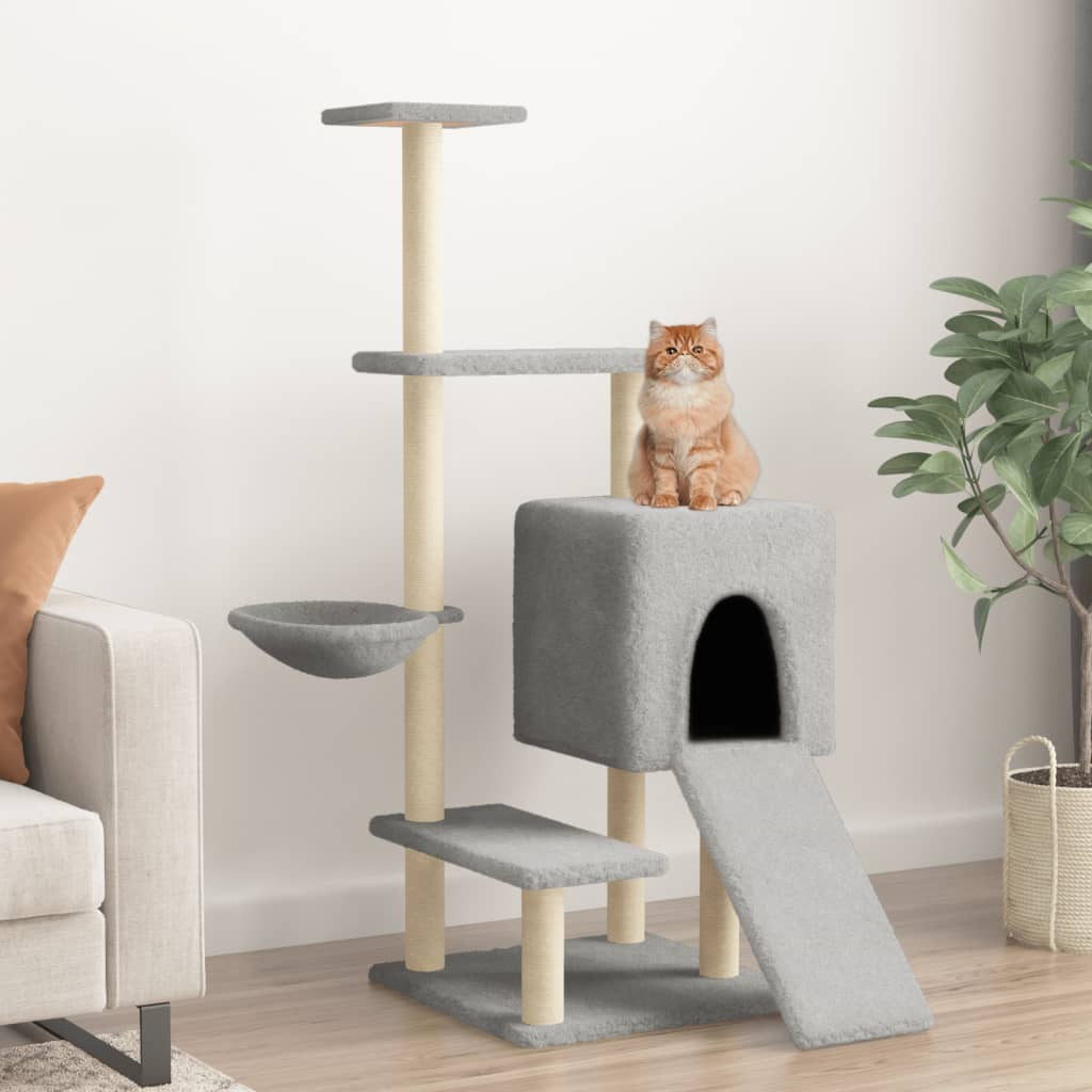 Cat Tree with Sisal Scratching Posts Light Grey 130.5 cm