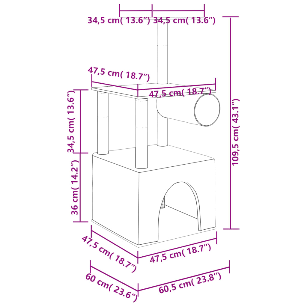 Cat Tree with Sisal Scratching Posts Cream 109.5 cm