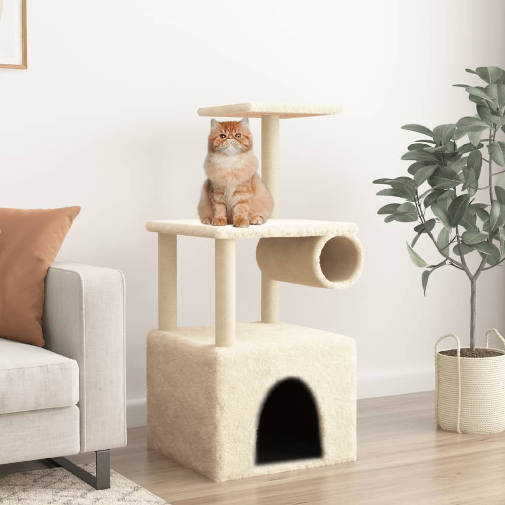 Cat Tree with Sisal Scratching Posts Cream 109.5 cm