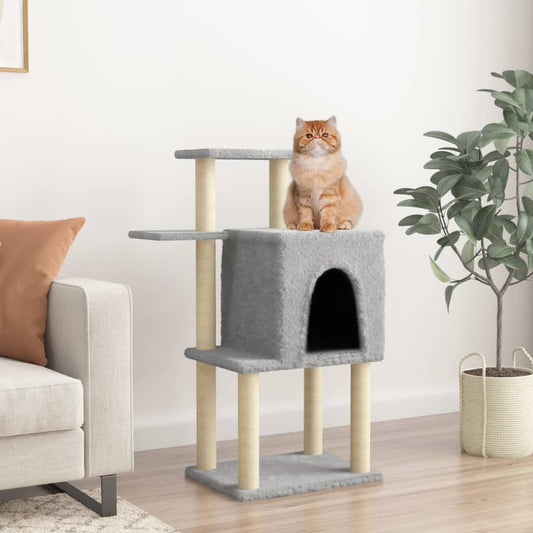 vidaXL Cat Tree with Sisal Scratching Posts Light Grey 97 cm