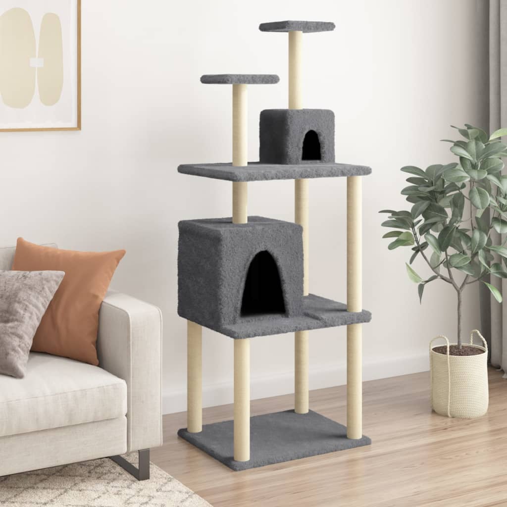 vidaXL Cat Tree with Sisal Scratching Posts Dark Grey 167 cm