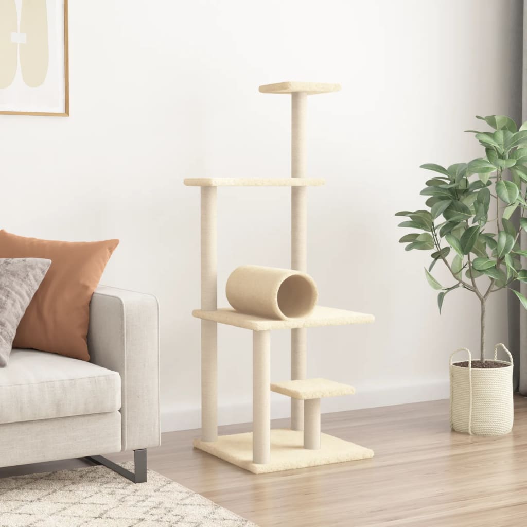 Cat Tree with Sisal Scratching Posts Cream 136 cm