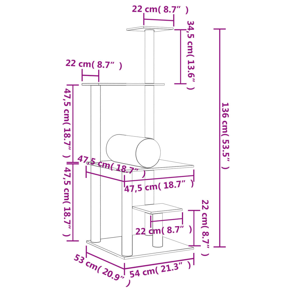 Cat Tree with Sisal Scratching Posts Cream 136 cm