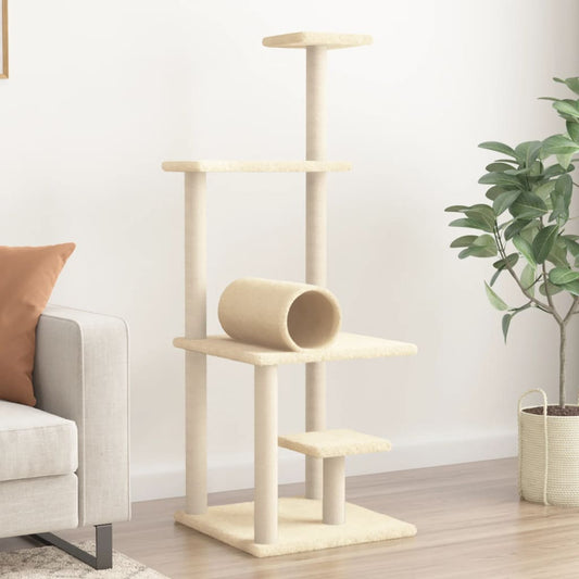 Cat Tree with Sisal Scratching Posts Cream 136 cm