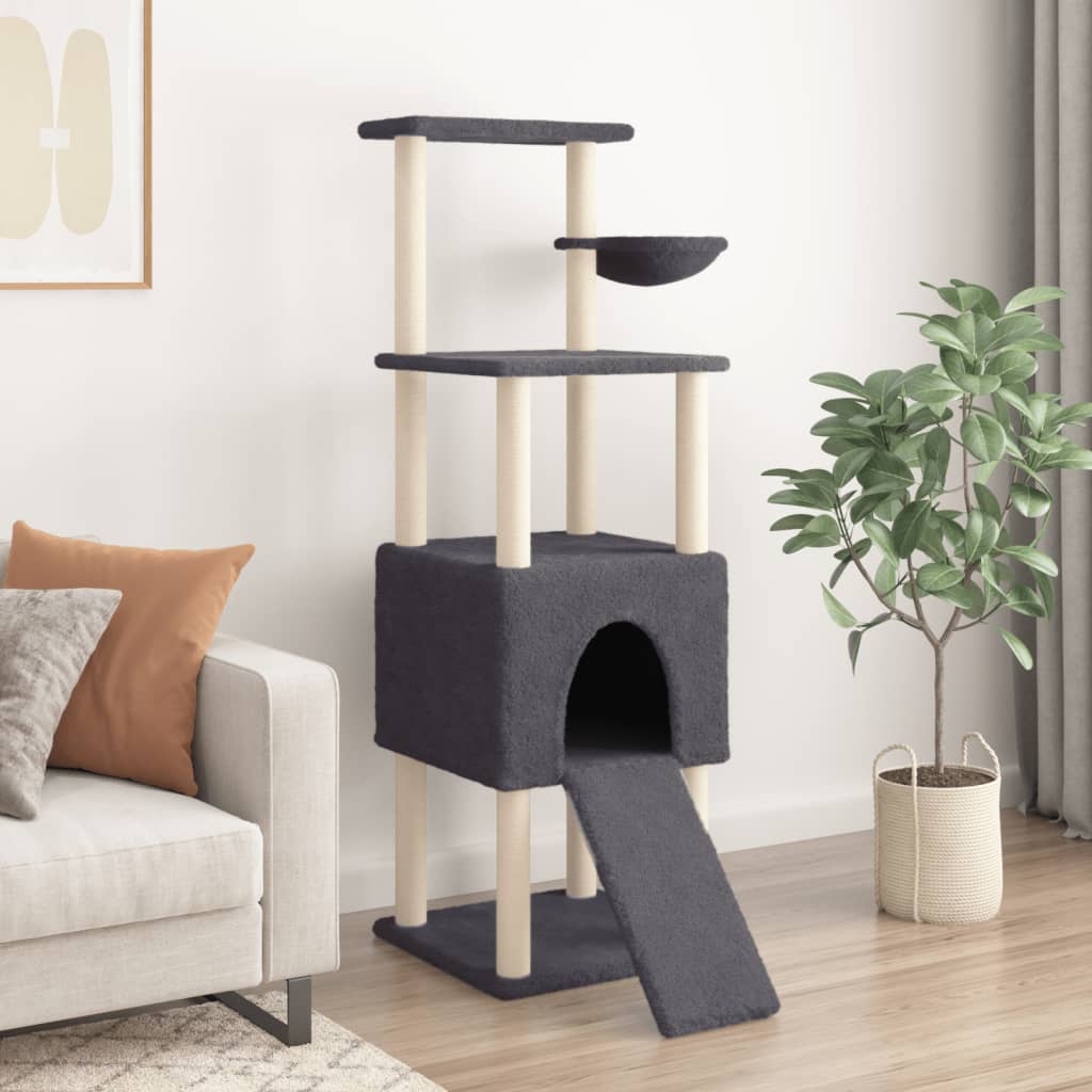 vidaXL Cat Tree with Sisal Scratching Posts Dark Grey 153 cm