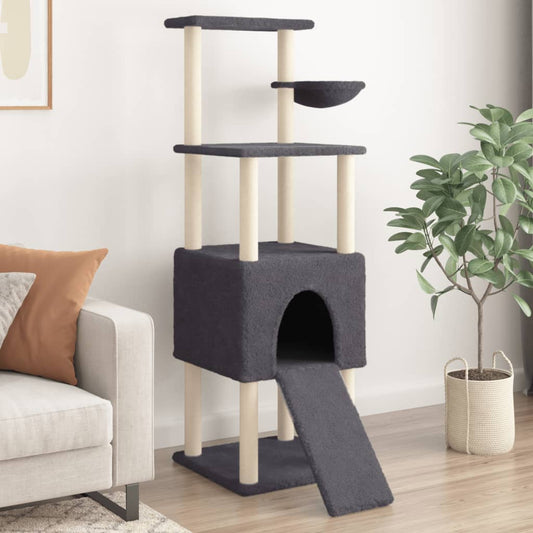 vidaXL Cat Tree with Sisal Scratching Posts Dark Grey 153 cm