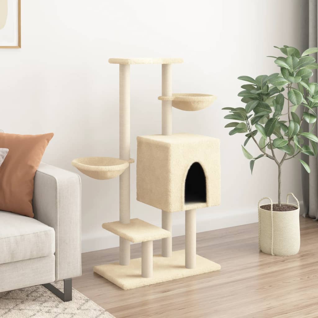 vidaXL Cat Tree with Sisal Scratching Posts Cream 117 cm