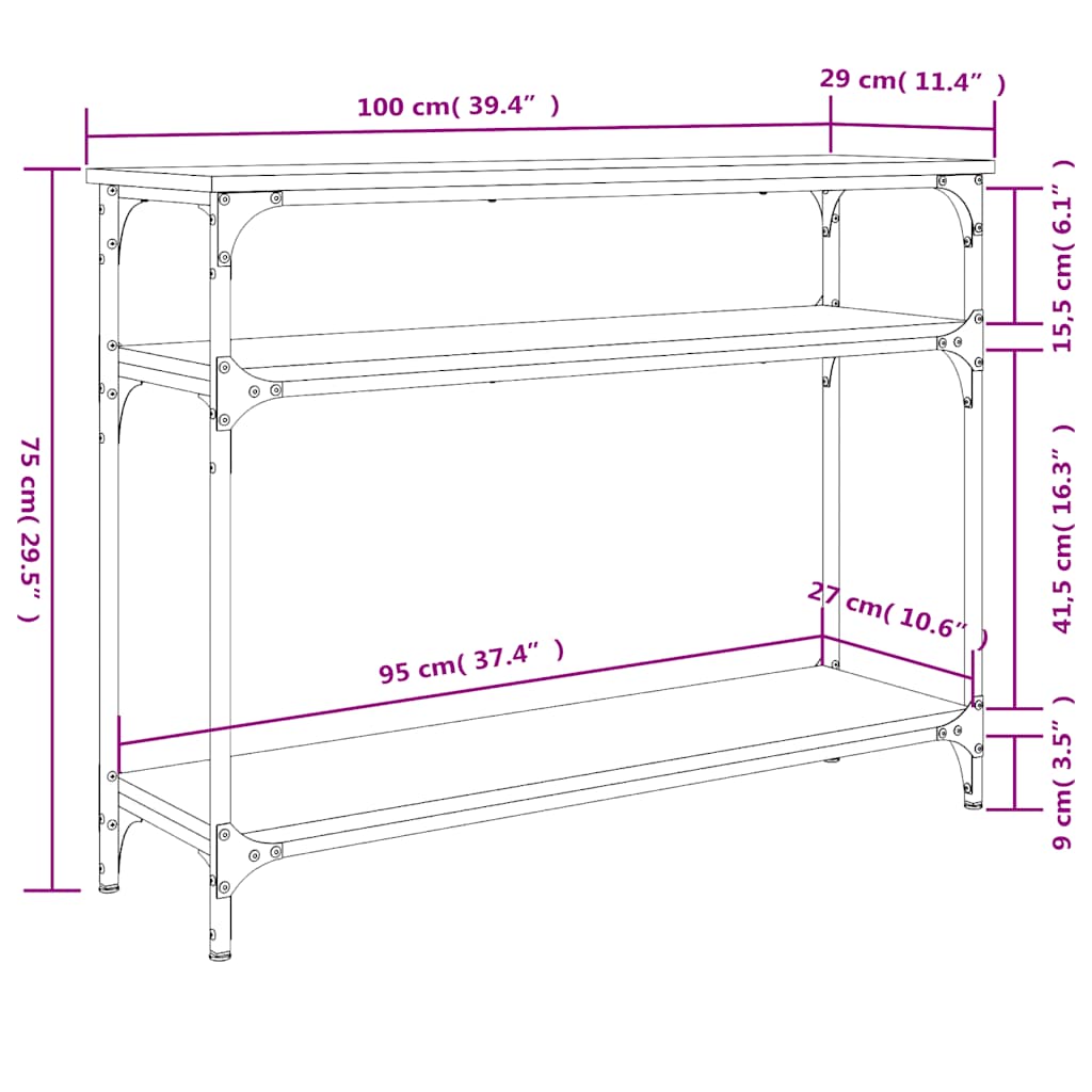 Console Table Black 100x29x75 cm Engineered Wood