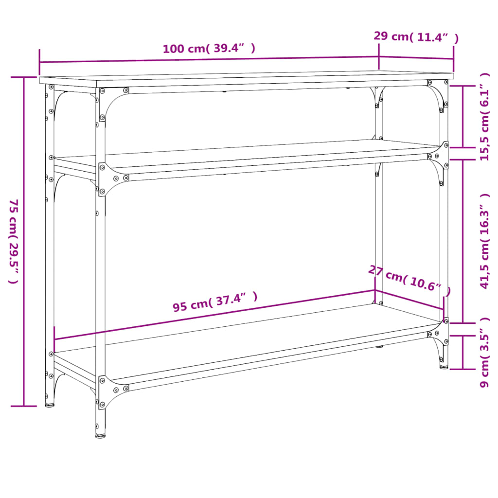 Console Table Smoked Oak 100x29x75 cm Engineered Wood