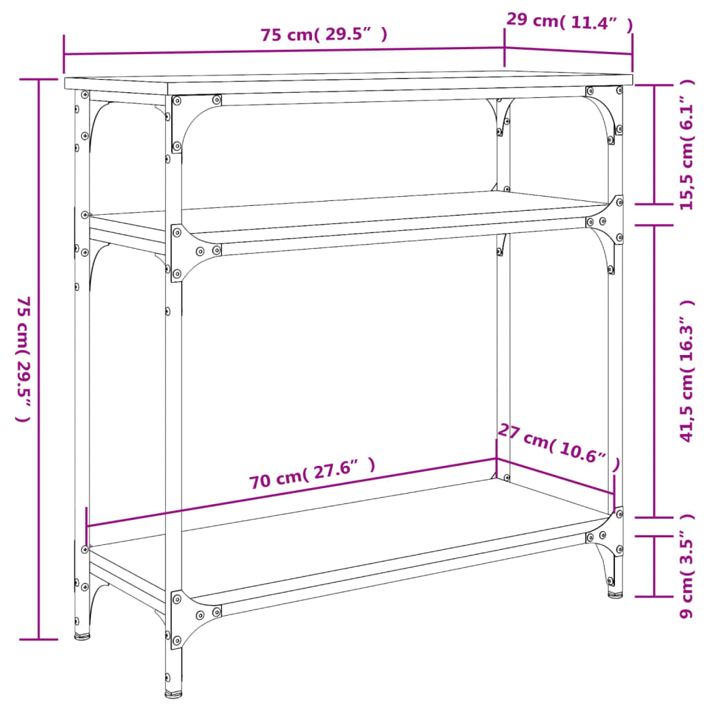 Console Table Grey Sonoma 75x29x75 cm Engineered Wood