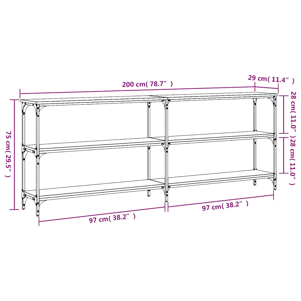 Console Table Grey Sonoma 200x29x75 cm Engineered Wood