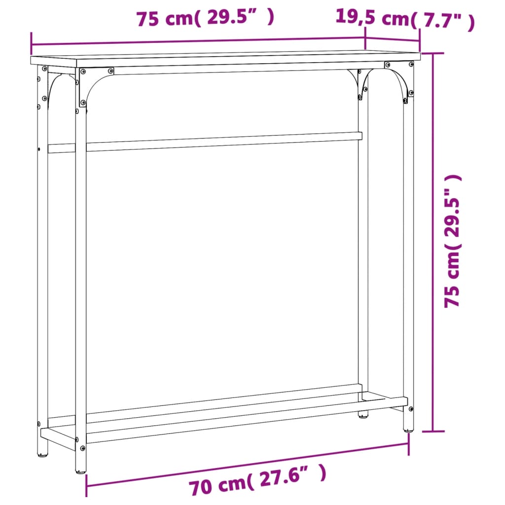 vidaXL Console Table Sonoma Oak 75x19.5x75 cm Engineered Wood