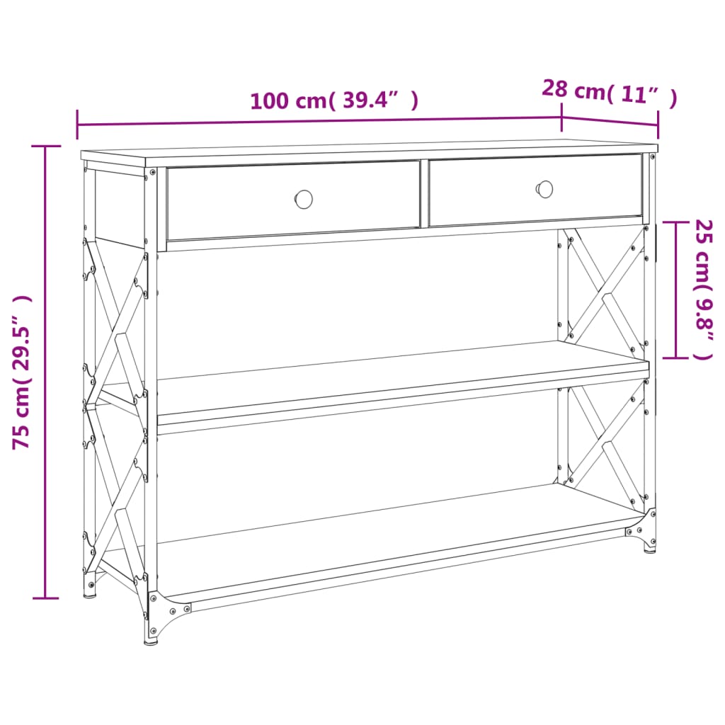 vidaXL Console Table Smoked Oak 100x28x75 cm Engineered Wood