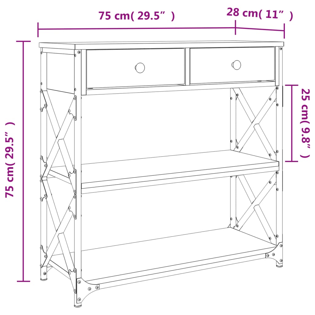 vidaXL Console Table Black 75x28x75 cm Engineered Wood