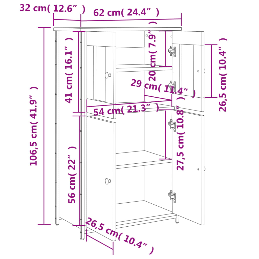 Highboard Sonoma Oak 62x32x106,5 cm Engineered Wood