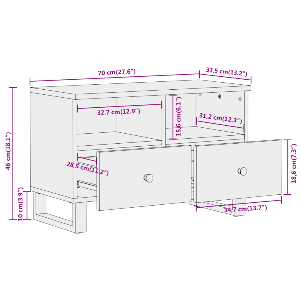 TV Cabinet Brown and Black 70x33,5x46 cm Solid Wood Mango