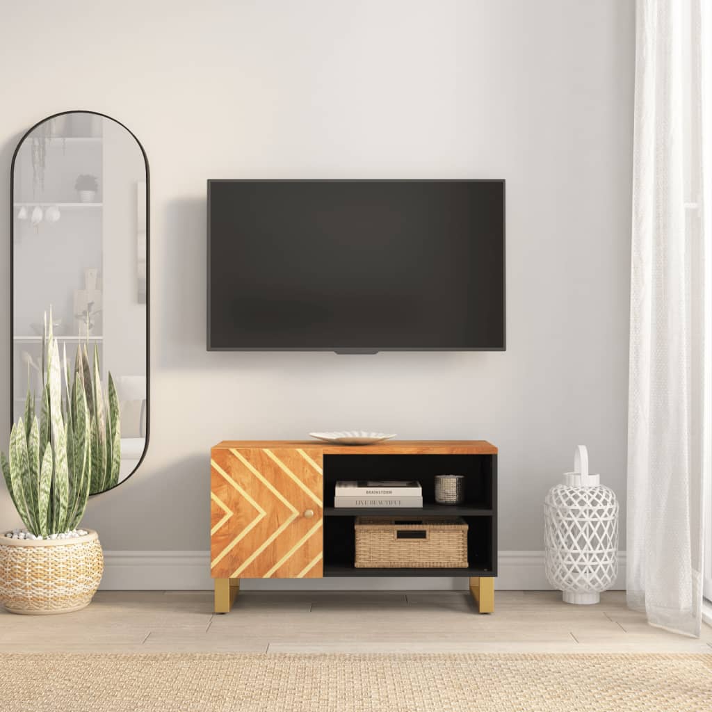 TV Cabinet Brown and Black 80x31,5x46 cm Solid Wood Mango