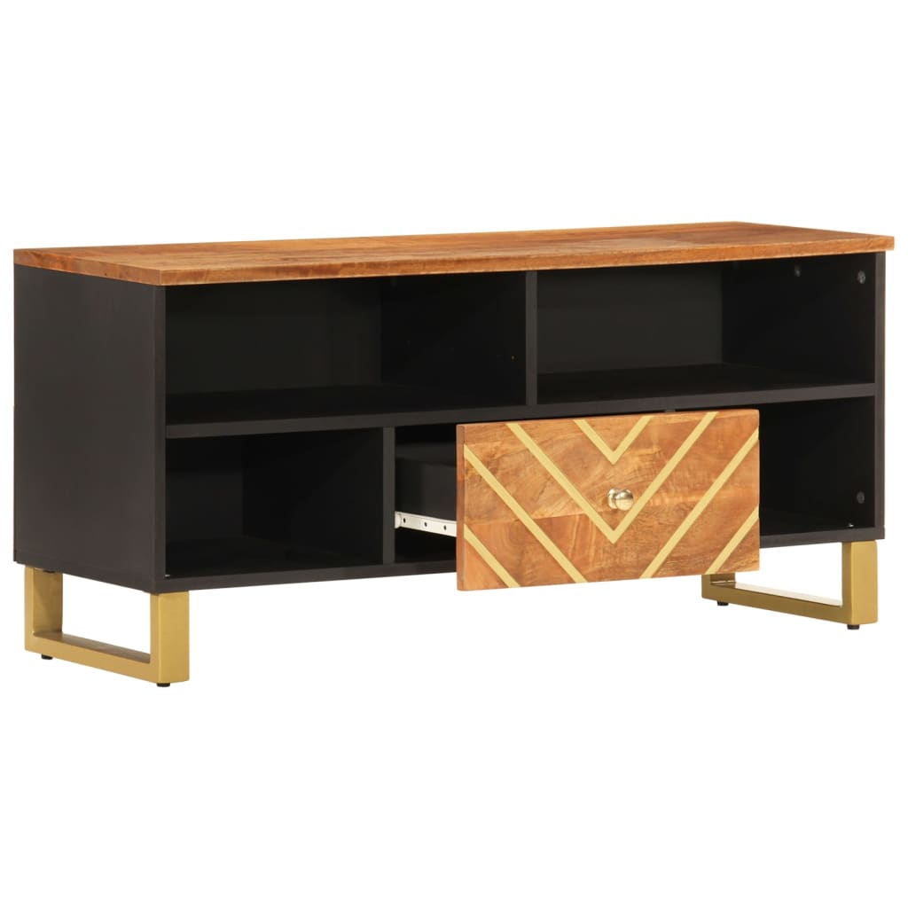 TV Cabinet Brown and Black 100x33,5x46 cm Solid Wood Mango