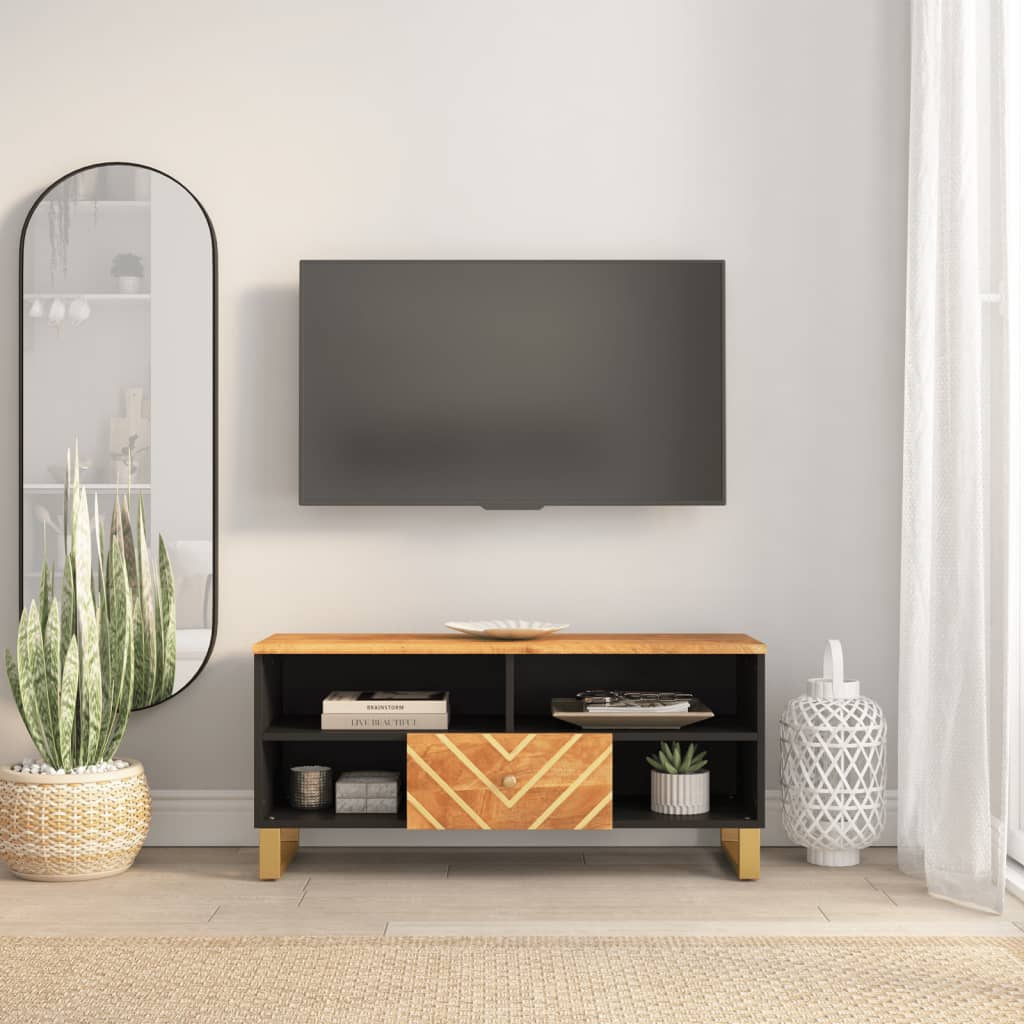 TV Cabinet Brown and Black 100x33,5x46 cm Solid Wood Mango