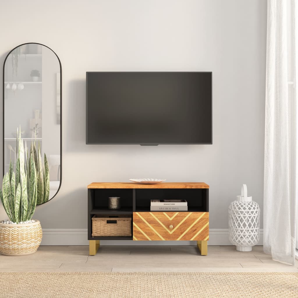 TV Cabinet Brown and Black 80x33,5x46 cm Solid Wood Mango