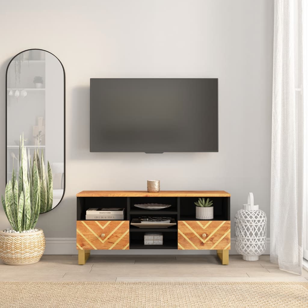 TV Cabinet Brown and Black 100x33,5x46 cm Solid Wood Mango
