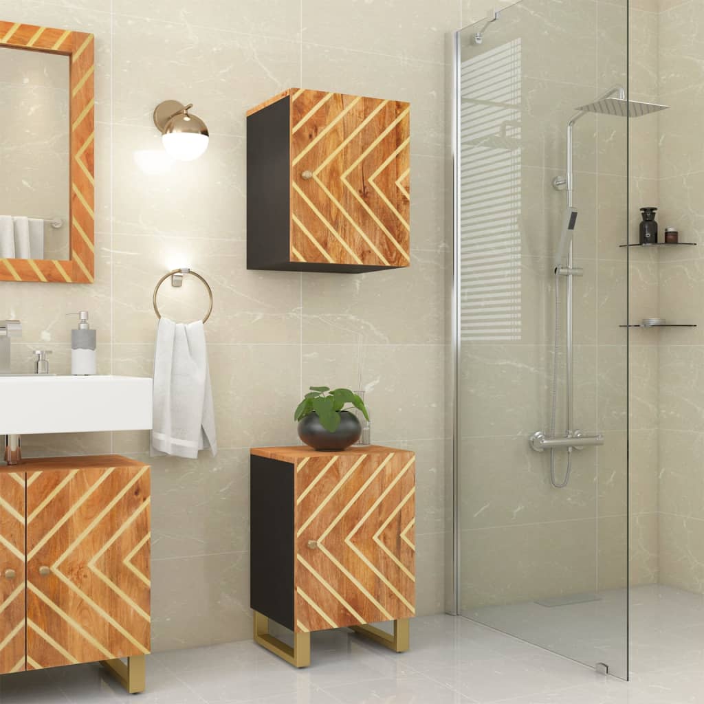 Bathroom Cabinet Brown and Black 38x33,5x58 cm Solid Wood Mango