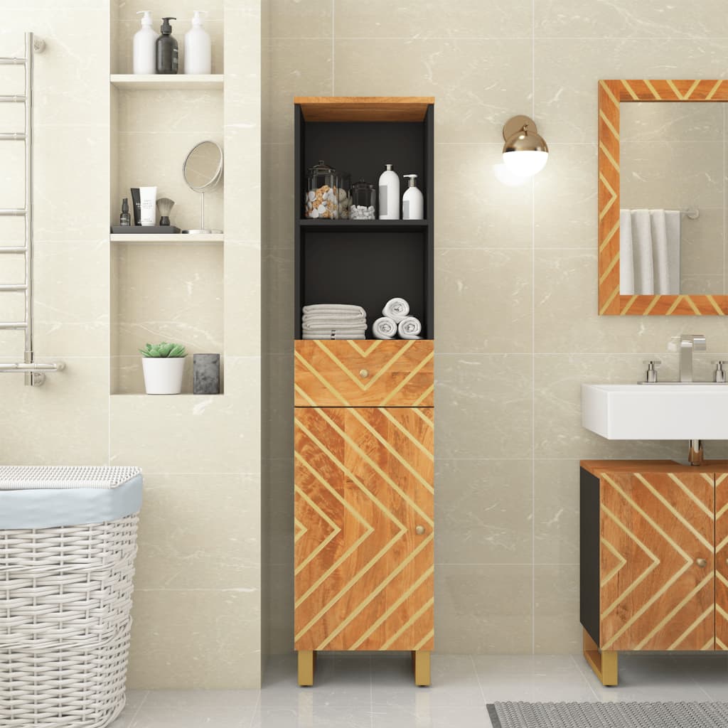 Bathroom Cabinet Brown and Black 38x33.5x160cm Solid Wood Mango
