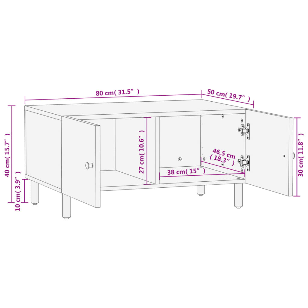 Coffee Table Black 80x50x40 cm Solid Wood Mango