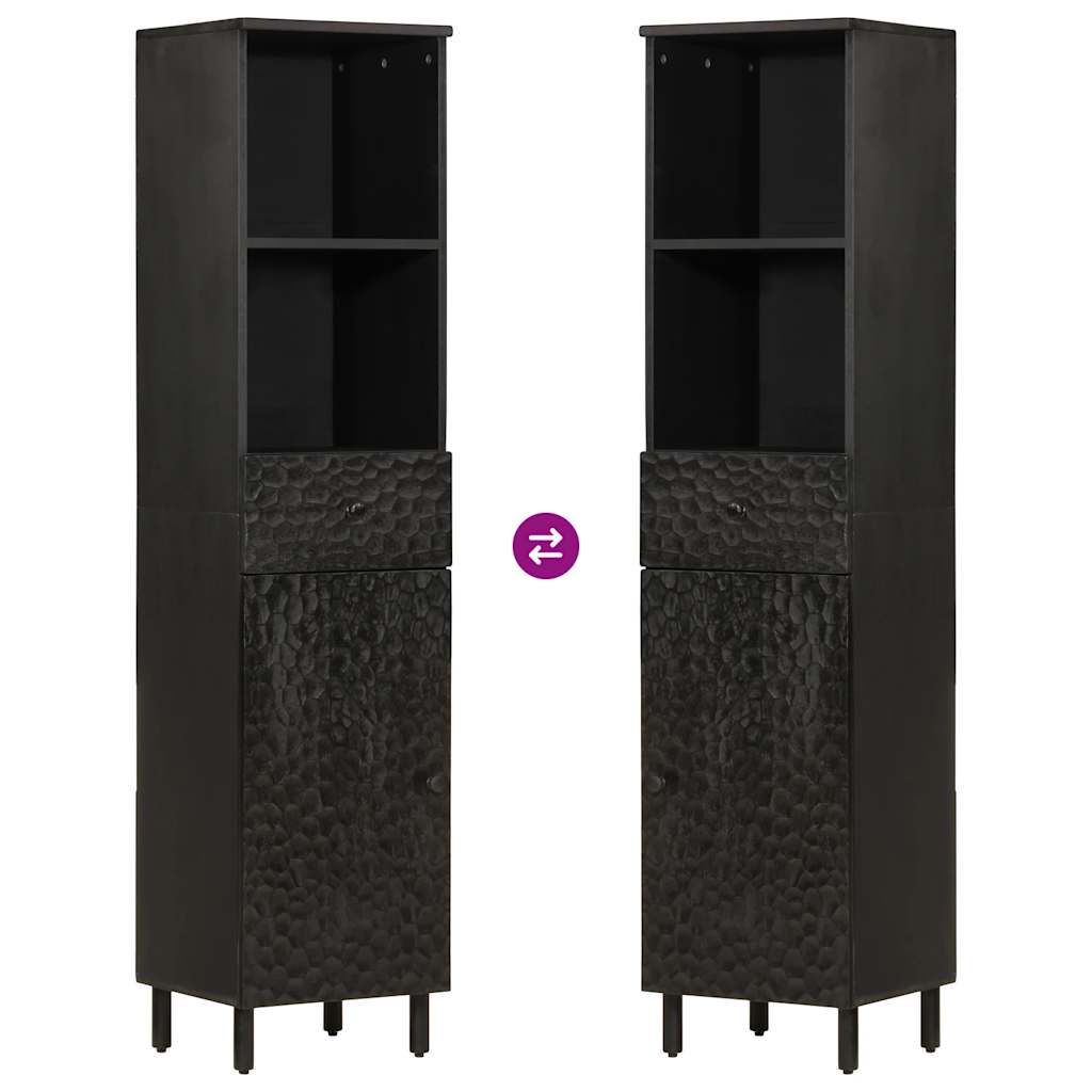 Bathroom Cabinet Black 38x33x160 cm Solid Wood Mango