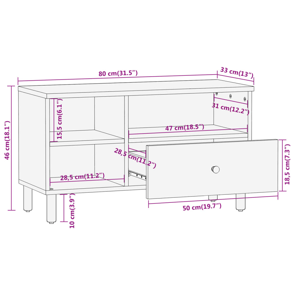 vidaXL TV Cabinet 80x33x46 cm Solid Wood Mango