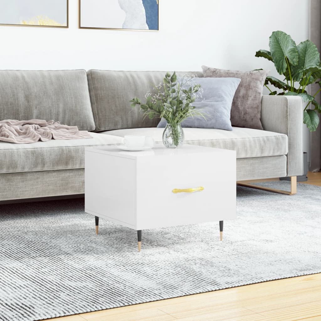 Coffee Table High Gloss White 50x50x40 cm Engineered Wood
