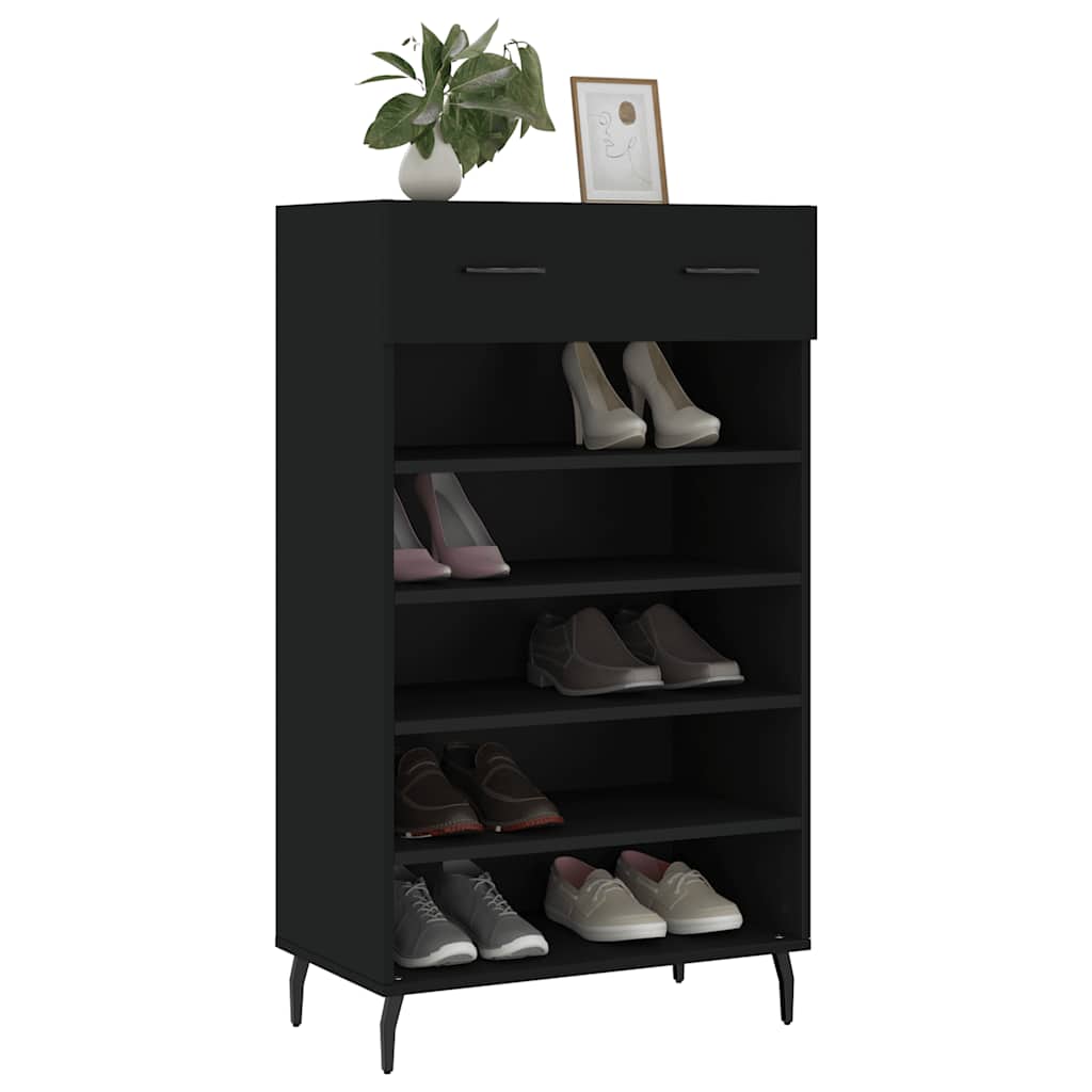 Shoe Cabinet | Black | Engineered wood, iron, aluminium | 60x35x105 cm