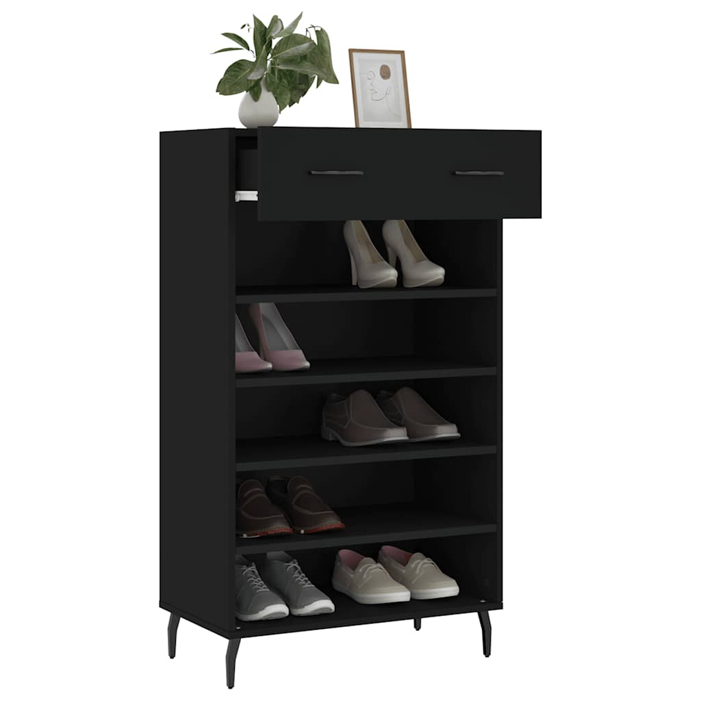 Shoe Cabinet | Black | Engineered wood, iron, aluminium | 60x35x105 cm