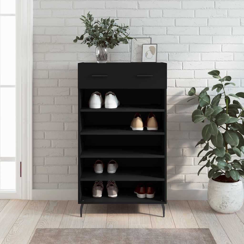 Shoe Cabinet | Black | Engineered wood, iron, aluminium | 60x35x105 cm
