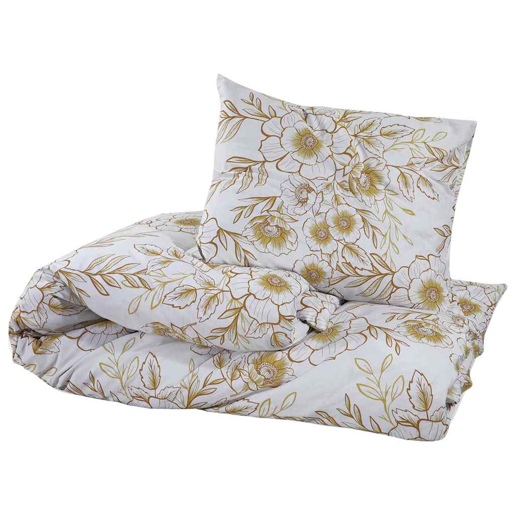 Duvet Cover Set White and Brown 155x220 cm Cotton