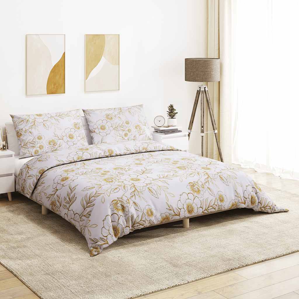 Duvet Cover Set White and Brown 155x220 cm Cotton