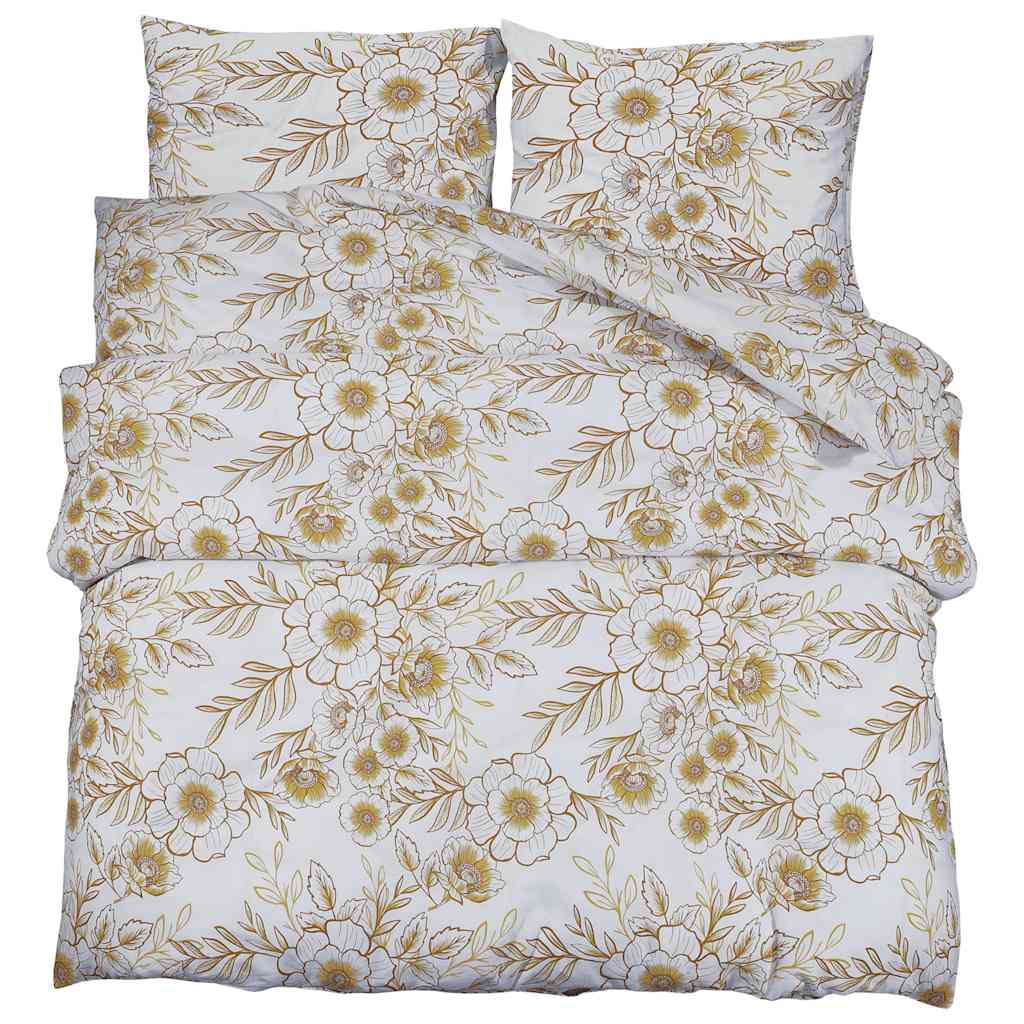 Duvet Cover Set White and Brown 200x220 cm Cotton