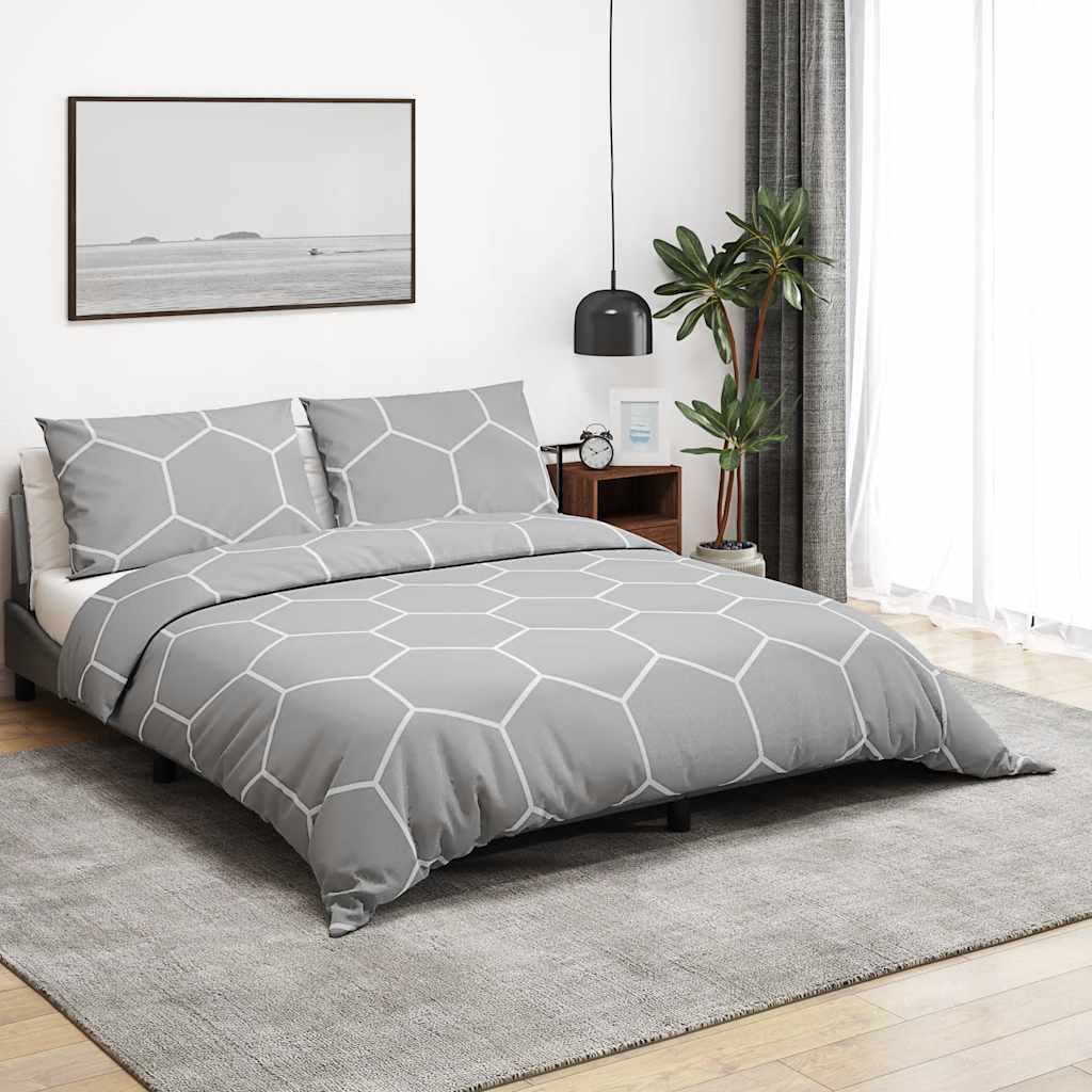 Duvet Cover Set Grey and White 220x240 cm Cotton