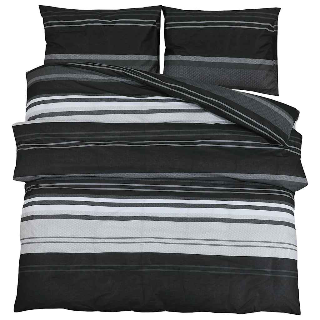 Duvet Cover Set Black and White 155x220 cm Cotton