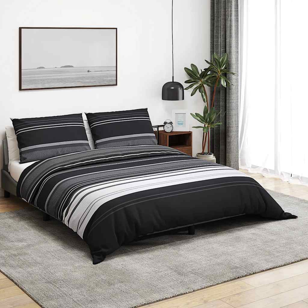 Duvet Cover Set Black and White 200x220 cm Cotton