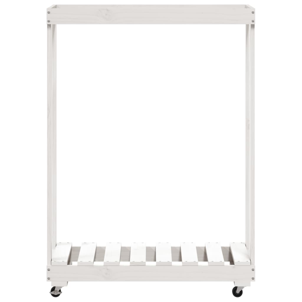 Log Holder with Wheels White 76.5x40x108 cm Solid Wood Pine